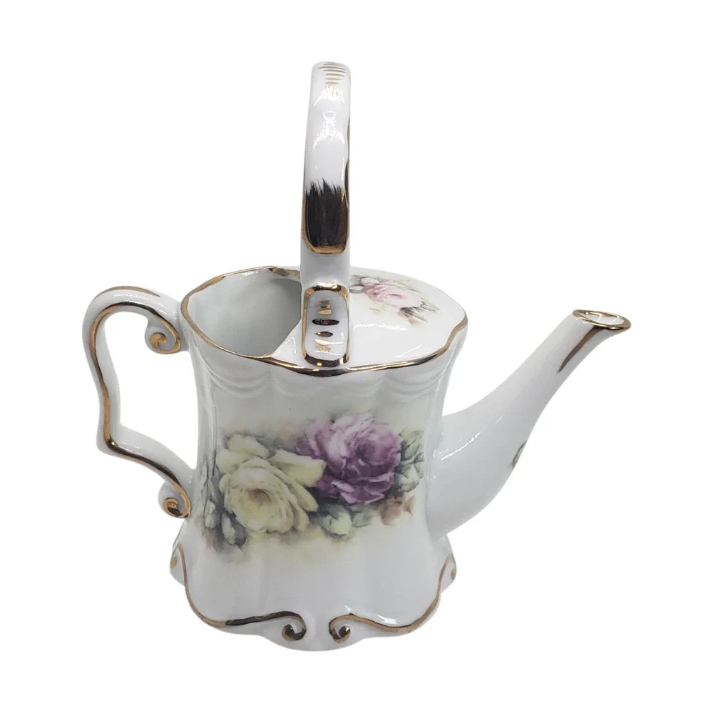 Vintage Limoges France Hand Painted Porcelain Watering Can Teapot Floral Roses